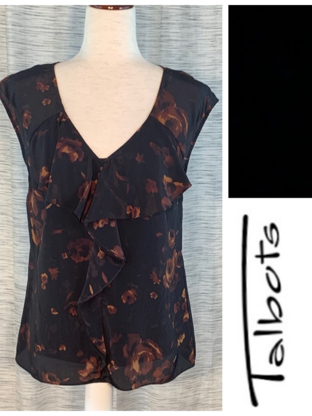 Talbots 2-piece black and brown floral top shell and Camisole.